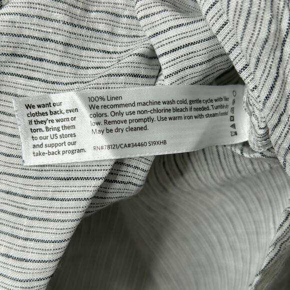 Eileen Fisher Striped Linen Crinkle Shirt Pearl Medium Classic Collar - Picture 8 of 9